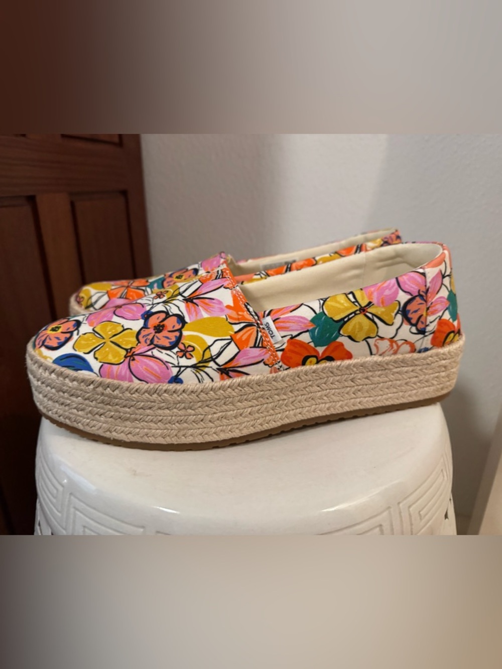 Toms Valencia Platform Espadrilles in Pink, Orange & Yellow Floral - Picture 2 of 4